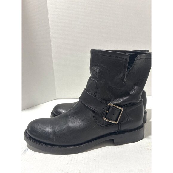 Frye Boots Womens Size 7 Natalie Short Engineer Black Leather Ankle Buckle moto - Picture 1 of 8